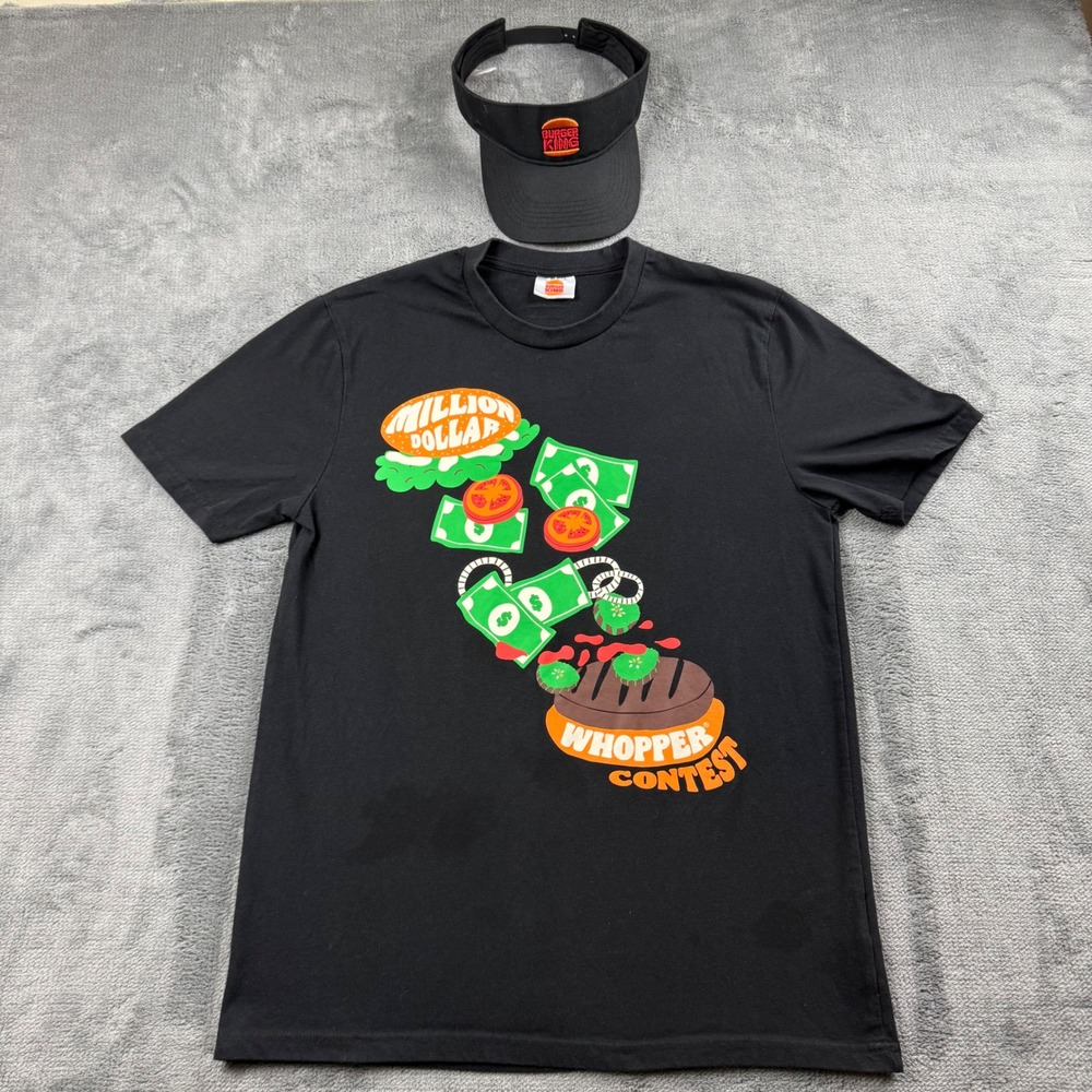 Burger King Million Dollar Whopper Contest T-Shirt & Visor Set Mens Large Black